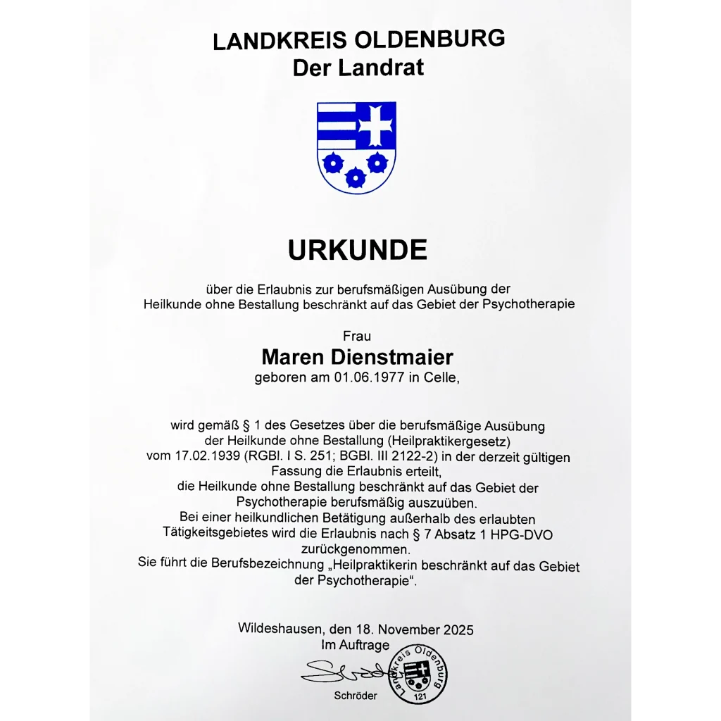 Urkunde Maren Dienstmaier Heilkunde